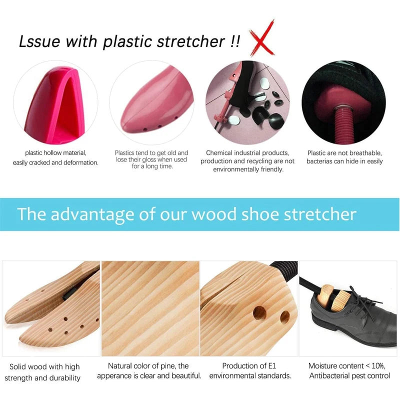 Shoe Trees Wooden Shoe Stretcher,Adjustable in Length and Width Size for Men and Women, Wood Shaper Stretches Length & Width