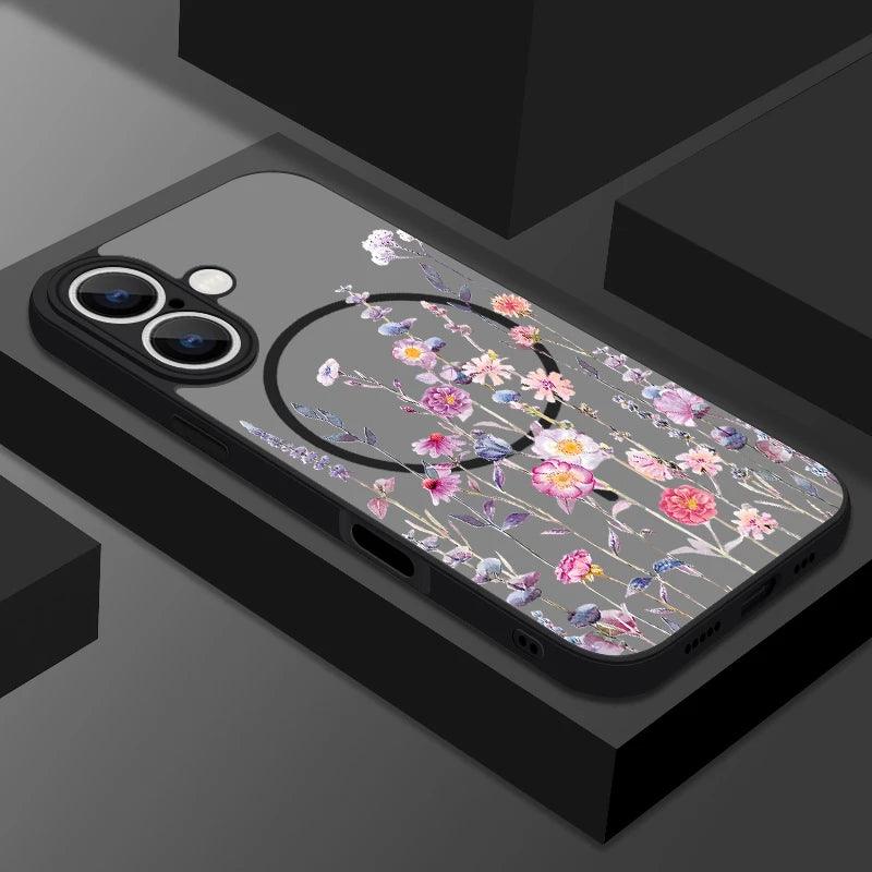 Translucent Matte Floral MagSafe Case for iPhone Series