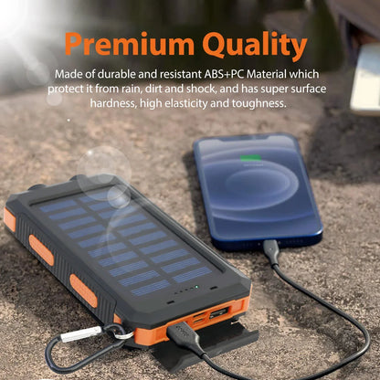 Solar Power Bank 20000mAh Waterproof Portable LED Flashlight