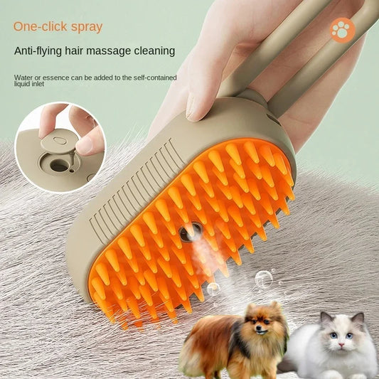 3-in-1 Electric Steam Dog Brush – Spray, Massage & Grooming