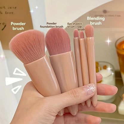 5-Piece Portable Makeup Brush Set with Mirror