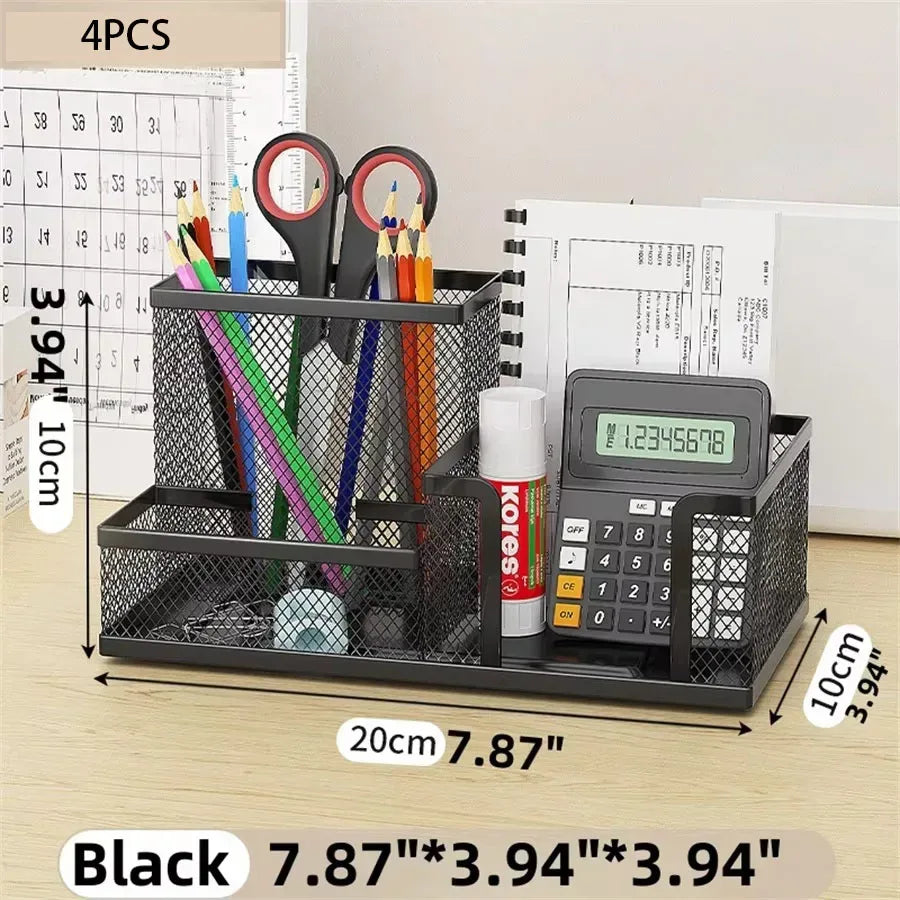 Mesh Desk Organizer Office Supplies Caddy with Pencil Holder and Storage Baskets for Desktop Accessories, 3 Compartments, Black - Urbizia