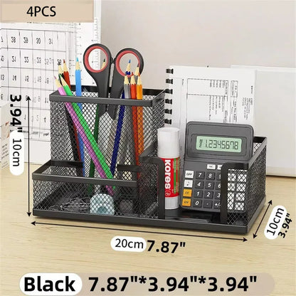 Mesh Desk Organizer Office Supplies Caddy with Pencil Holder and Storage Baskets for Desktop Accessories, 3 Compartments, Black - Urbizia