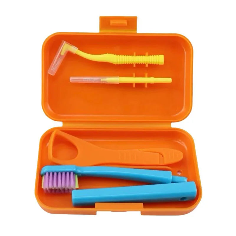 Dental Cleaning Care Kits Orthodontic Oral Care Brush Tongue Scraper Interdental Brush Travel Set Portable Clean Hygiene Case