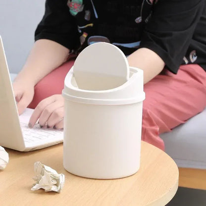 Mini Desktop Trash Can with Lid Compact Desk Bin