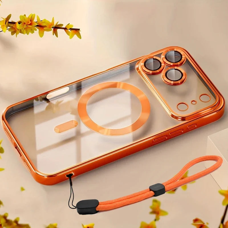 Luxury Magnetic For Magsafe Phone Case For iPhone 18 Promax 17 Air 16 15 14 13 12 11 Pro Max Plating With Hand Rope Back Cover
