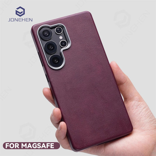 Retro Premium For Magsafe Leather Case For Samsung Galaxy S25 S24 S23 Ultra Luxury Magnetic Metal Lens Ring Shockproof Cover Bag