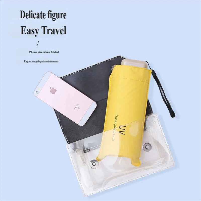 UPF50+ Mini Flat 5-Fold Umbrella, Portable Pocket UV Protection Sun & Rain Umbrella for Women
