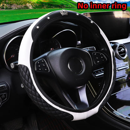 Pu leather diamond-encrusted crown Blingbling car rimless steering wheel cover suitable for 14.5 - 15 inch car accessories