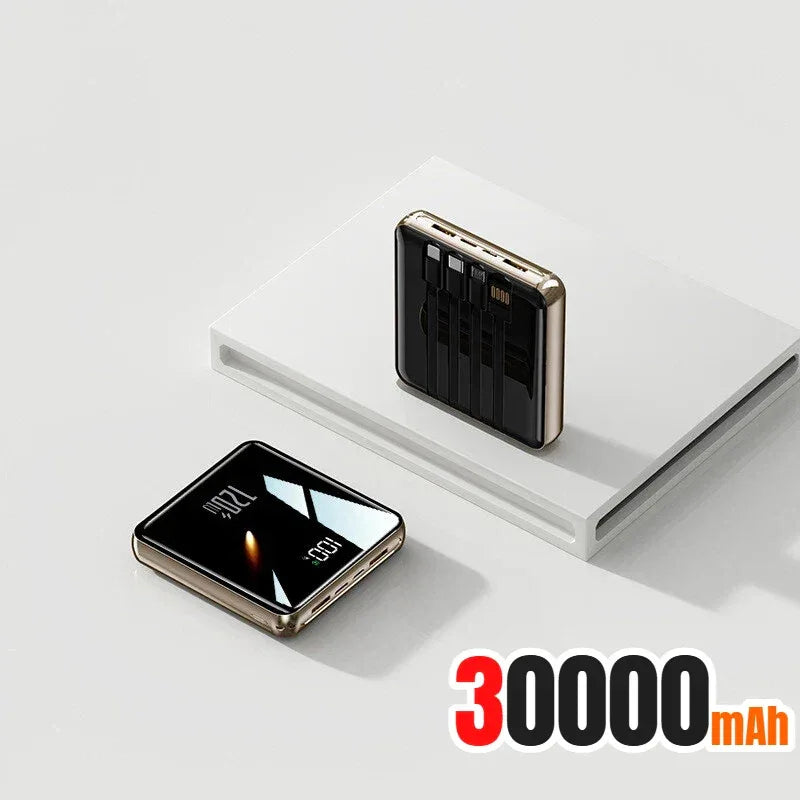 New 500000mAh Mini Power Bank Built-in 4 Cables Large Capacity Super Fast Charging External Battery for IPhone Samsung