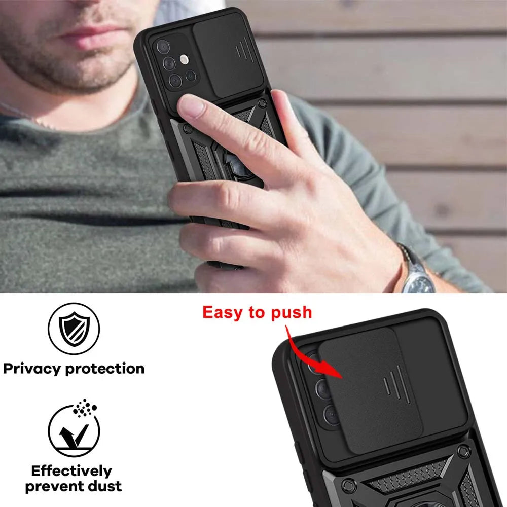 Case For Samsung Galaxy A71 A51 A73 A72 A53 A52 A33 A32 A34 A35 A23 A24 A25 Slide Camera Protector 360 Ring Armor PC Hard Cover