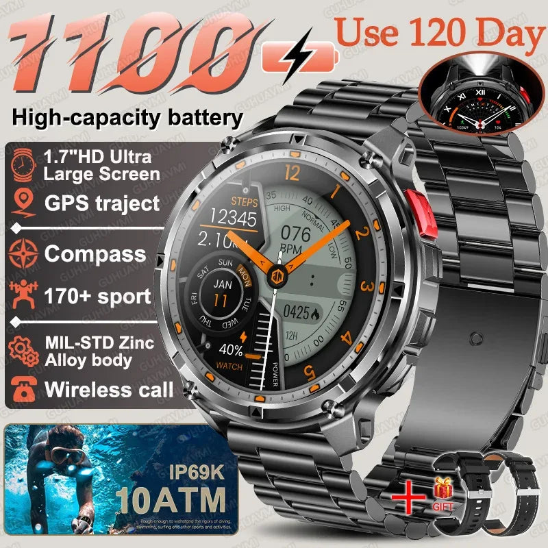 2026 New 1100mAh Big Battery Smart Watch Men Outdoor GPS Path Compass 10ATM Waterproof Bluetooth Call AMOLED HD Sport Smartwatch - Urbizia