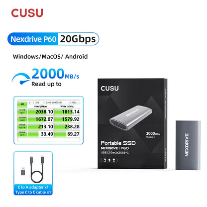 CUSU 1TB External SSD Drive 512GB Portable SSD 256GB 2TB Solid State Drive Type-C for Phone Laptop