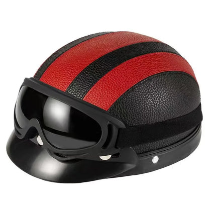 Vintage for Harley Leather Helmet for Men Women Winter Warm Universal Lightweight Half Helmet Electric Bicycles Great Gift Set