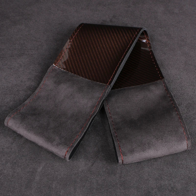 Dual-Tone Glossy Carbon Suede Car Steering Wheel Cover Non-Slip Universal Fit Soft Comfort for Round/D-Type Automotive Wheels