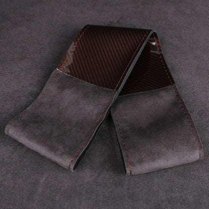Dual-Tone Glossy Carbon Suede Car Steering Wheel Cover Non-Slip Universal Fit Soft Comfort for Round/D-Type Automotive Wheels