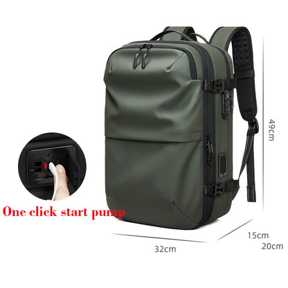 Men Travel Backpack One Click Start Pump Vacuum Compression Laptop Backpack Hiking Business 60L Extended Mountaineering Backpack