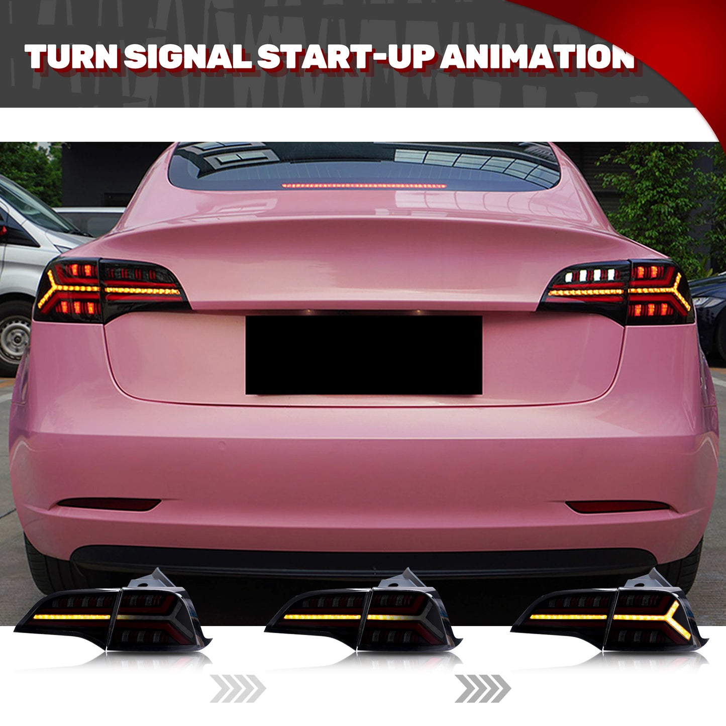 LED Tail Lights for Tesla Model 3 Model Y 2017-2022 Sequential Yellow Turn Signal Dynamic Animation Black Rear Lamps Assembly