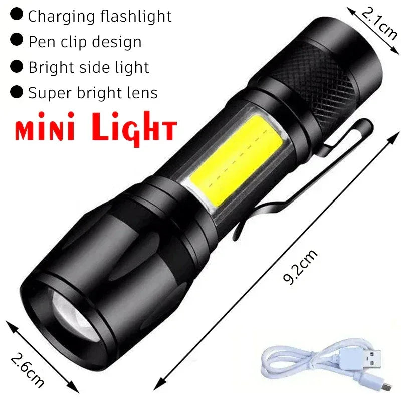 High Strong Power Led Flashlights 2000LM Tactical Torch with Display Light USB Charging Camping Fishing Emergency Zoom Lantern - Urbizia