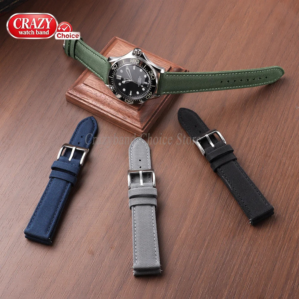 20mm 22mm Waterproof Sailcloth Watch Strap Two-Sided Nylon Watchband Quick Release Band Universal Sport Belt for Men Bracelet