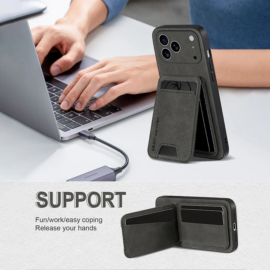 Luxury Synthetic Leather Card Bag Holder phone Case for iPhone 17 16 E 15 13 14 Pro Max Leather Card Slot Bag Protective Cover