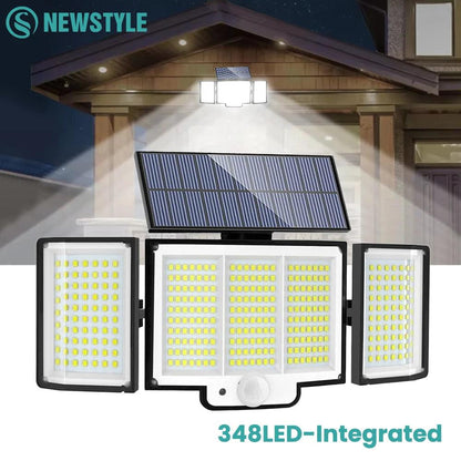 Solar Outdoor Motion Sensor Lights 348/328 LED Security Flood Wall Lamp Remote Control 270° IP65 Waterproof Outdoor Lighting