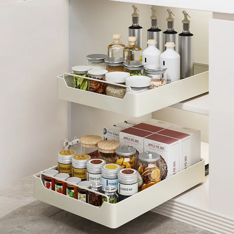 Pull-Out Metal Cabinet Storage Drawer Organizer Rack