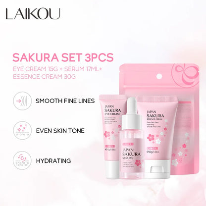 LAIKOU Vitamin C Skin Care Sets 3pcs Face Cream Serum Eye Cream Moisturizing Anti Wrinkles Facial Care Kit