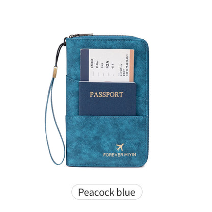 Travel Family Passport Holder RFIDShielded Large-Capacity Document Zippered Storage Wallet PU Clutch Bag Unisex Travel Accessory