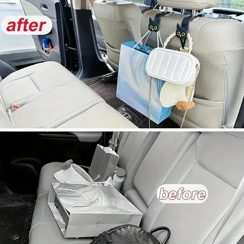 Cute Cartoon Cat Car Seat Headrest Hook - Universal Vehicle Storage Organizer for Handbags, Wallets, and Jackets - Cute Ca - Urbizia
