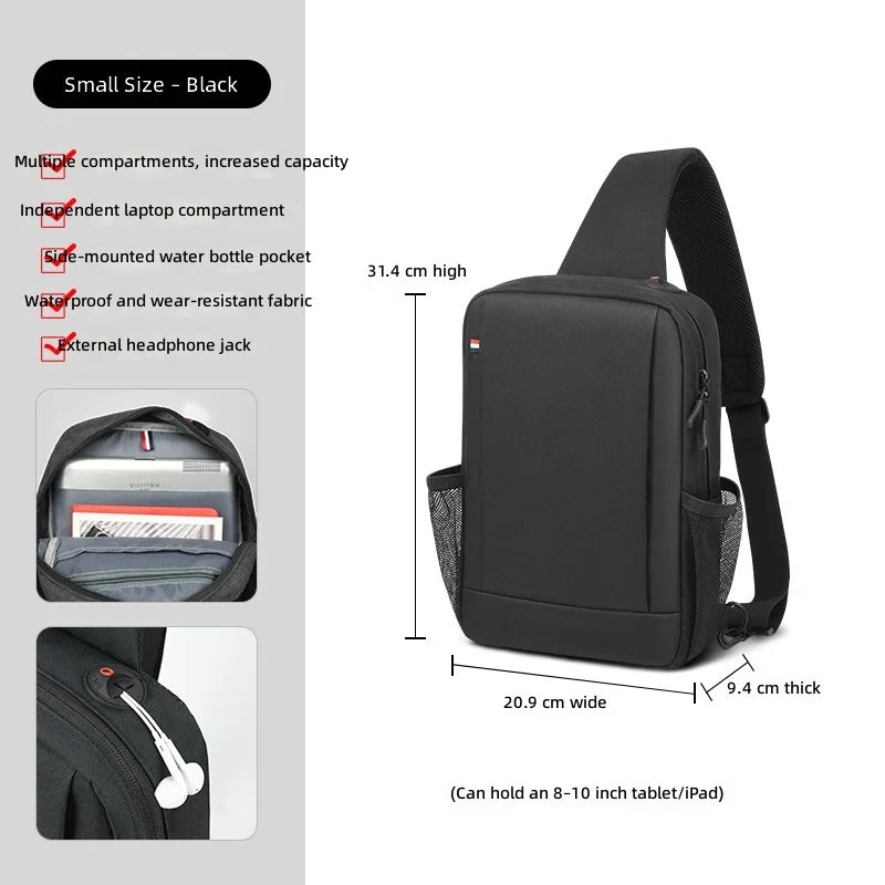 Large Capacity iPad Bag for Men with Crossbody Strap Outdoor Sports Headphone Hole Shoulder Tablet Storage Bag Waterproof