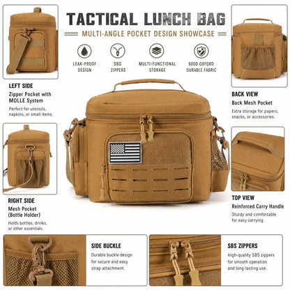 13L Tactical Thermal Cooler Lunch Bag Leakproof Insulated Durable Meal Storage Bag For Men Office Work Daily Commute Camping Picnic Fishing Outdoor Portable Insulated Food Carrier Bag