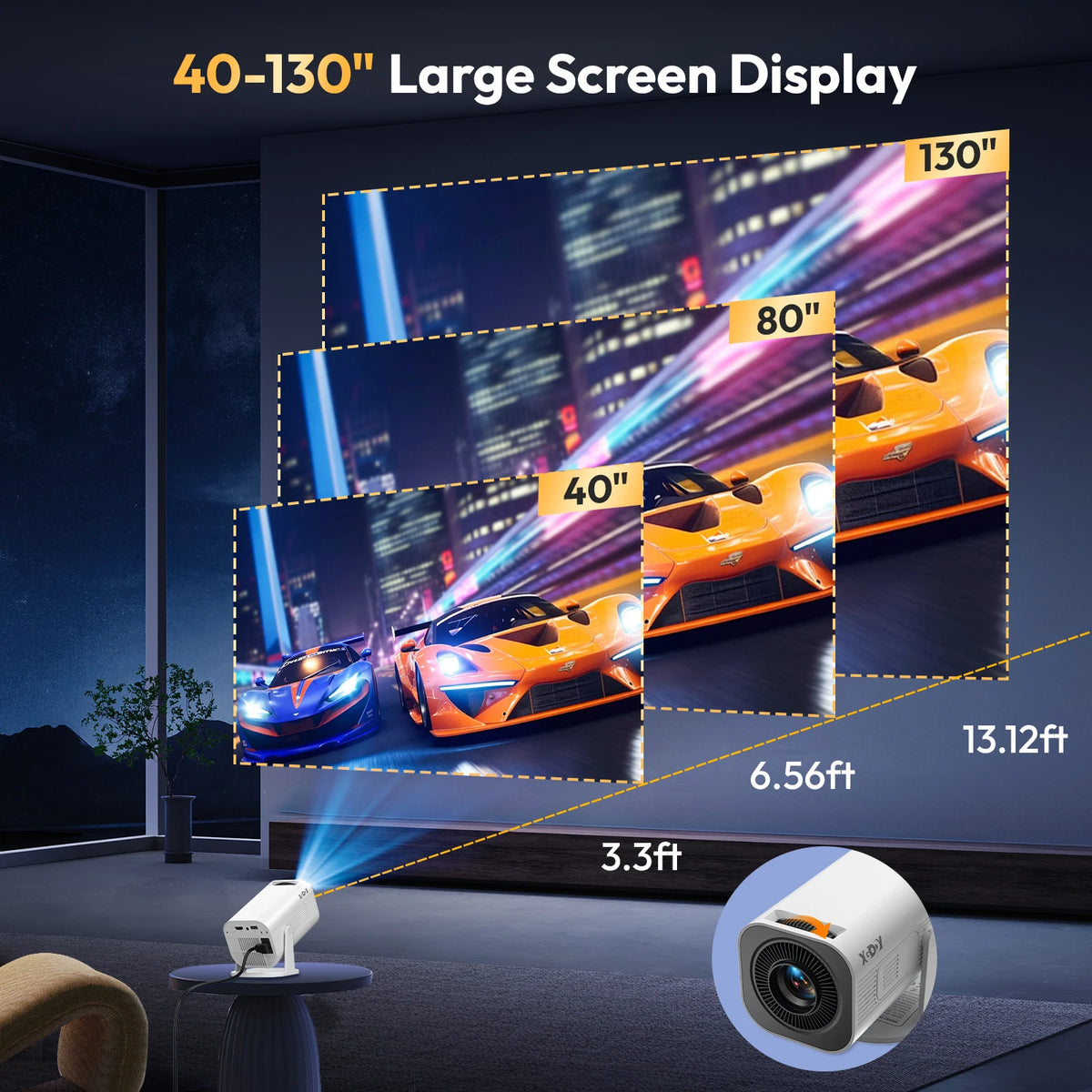 XGODY Gimbal 3 Pro Mini Smart Projector, 300 ANSI, Native 720P, Android 11, WiFi 6 & BT 5.4, Auto Keystone Correction, Wireless Screen Mirroring, 20-120 Inch HD Home Theater Projector for Bedroom Movies Gaming, Support HDMI U