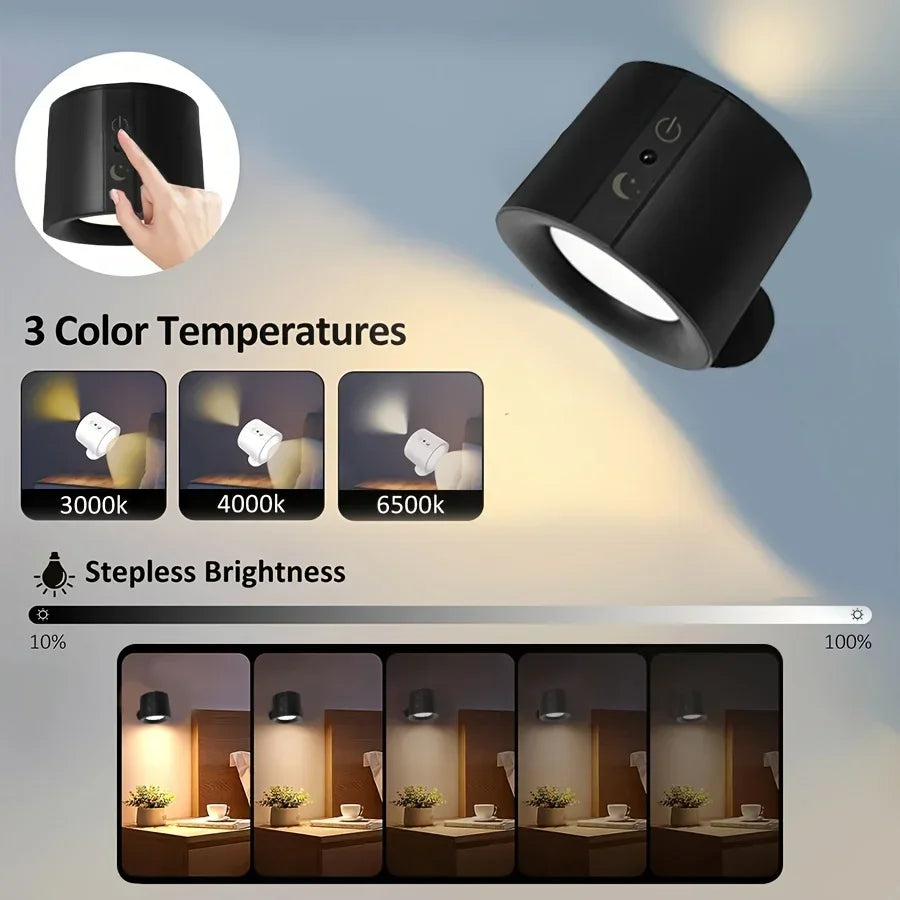LED Wall Sconces Light Touch Control Double Head Wall Lamp 360 Rotatable 3Colors Wall Lights Wireless Night Lights For Bedroom