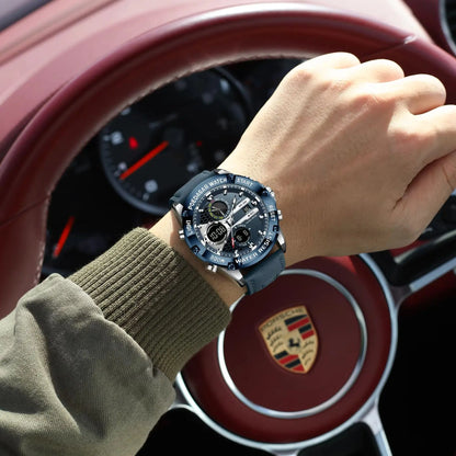 POEDAGAR Top Fashion Man Clock Waterproof Electronic LED Luxury Men's Watches Dual Time Display Digital Leather Men Quartz Watch