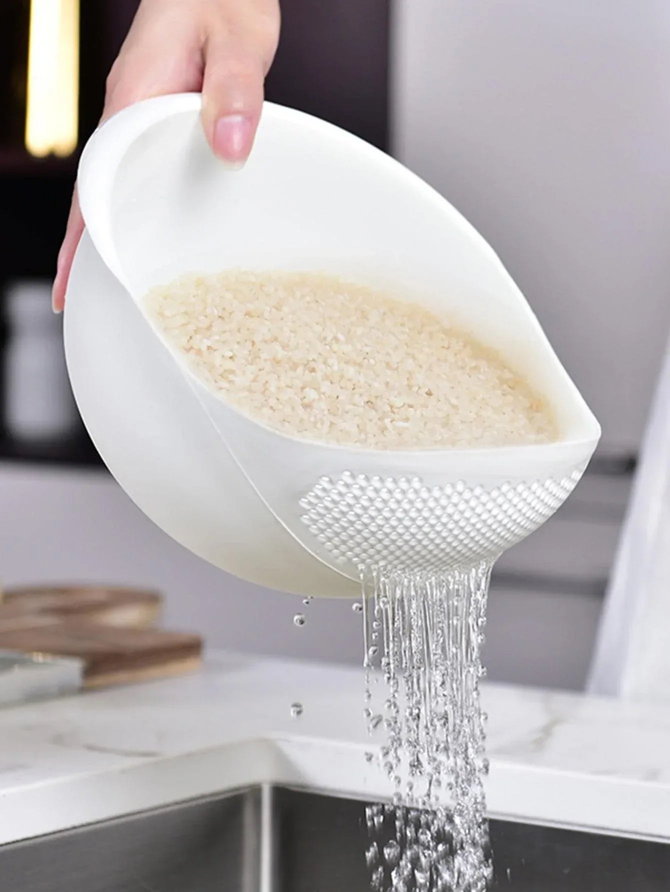 Multi-Purpose Rice & Fruit Drain Basket with Handle