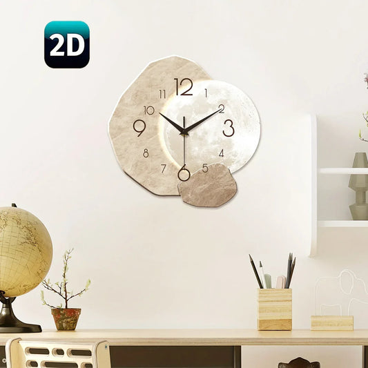 Modern Simple Silent Wall Clock, Moon Design - Quartz Movement, Wooden Material, for Bedroom, Living Room or Office Decoration - Urbizia