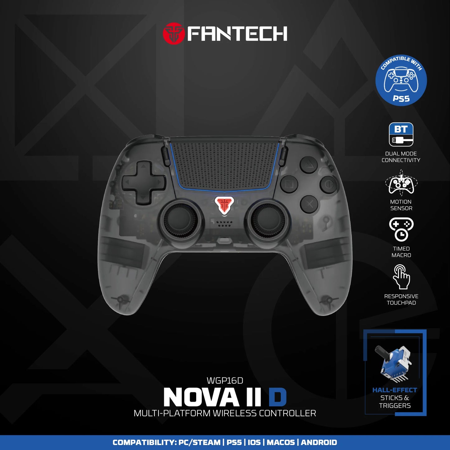 FANTECH NOVA IID WGP16D BT Wireless Gaming Controller For PS5/PC/iOS/Android Gamepad With Turbo Dual Sense Vibrate Hall Joystick