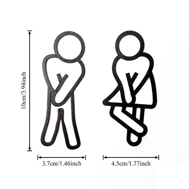 Funny Bathroom Signs for Men Women Creative 2D Flat Restroom Door Decor Restaurant Hotel Cafe Toilet Signage Wall Sticker - Urbizia