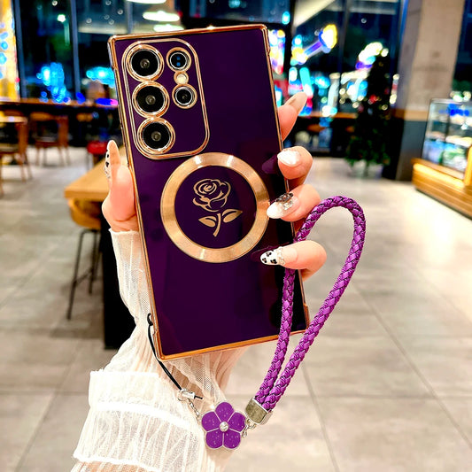 Rose Plated TPU Phone Case with Lanyard Strap