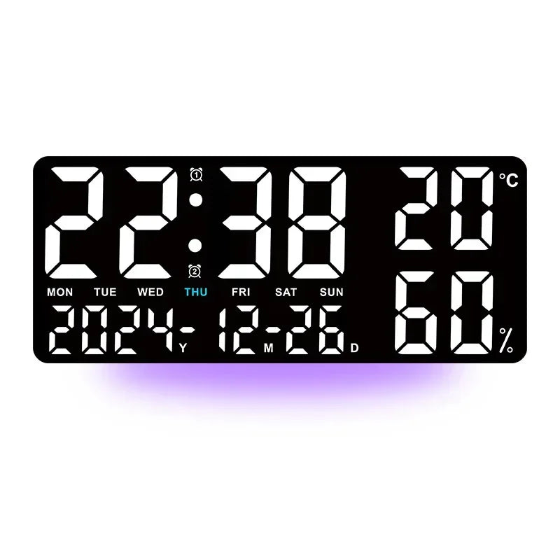 Large Digital Wall Clock with 7Colors Mood Light 2 Alarm TEMP Humidity Date Table Clock 12/24H Timing Countdown LED Alarm Clock - Urbizia