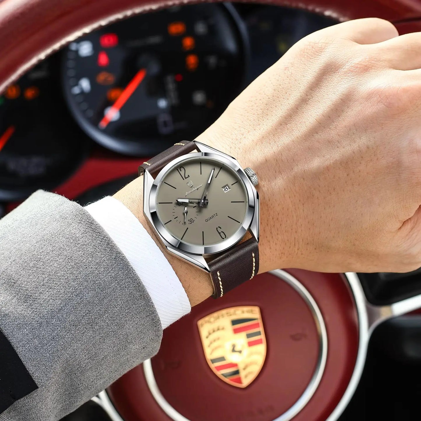 POEDAGAR Original Fashion Male Wristwatch Leather Quartz Business Men Watch Waterproof Luminous Date Elegant Men's Watches Reloj
