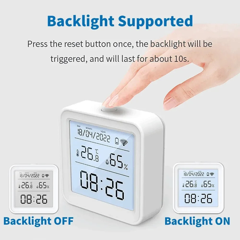 Tuya WIFI Smart Temperature Humidity Sensor Hygrometer Thermometer Backlight Smart Life Support Alexa Google Assistant - Urbizia