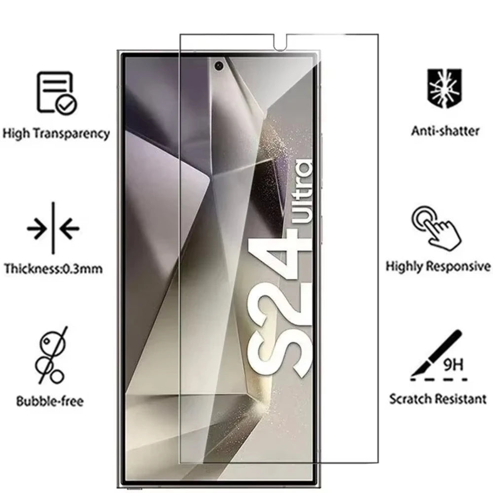 NNBILI 4PCS Full Cover Tempered Glass For Samsung Galaxy S24 S25 S26 Ultra S26 Fingerprint Screen Protector Protective HD Glass