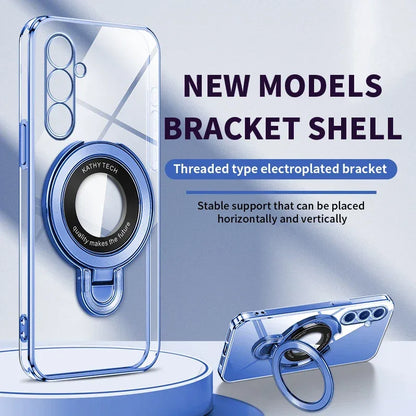 Luxury Transparent Plating Magnetic Bracket Case For Samsung A16 A06 A56 A26 A36 A55 A15 A35 A54 A24 A34 A14 A05S Stand Cover