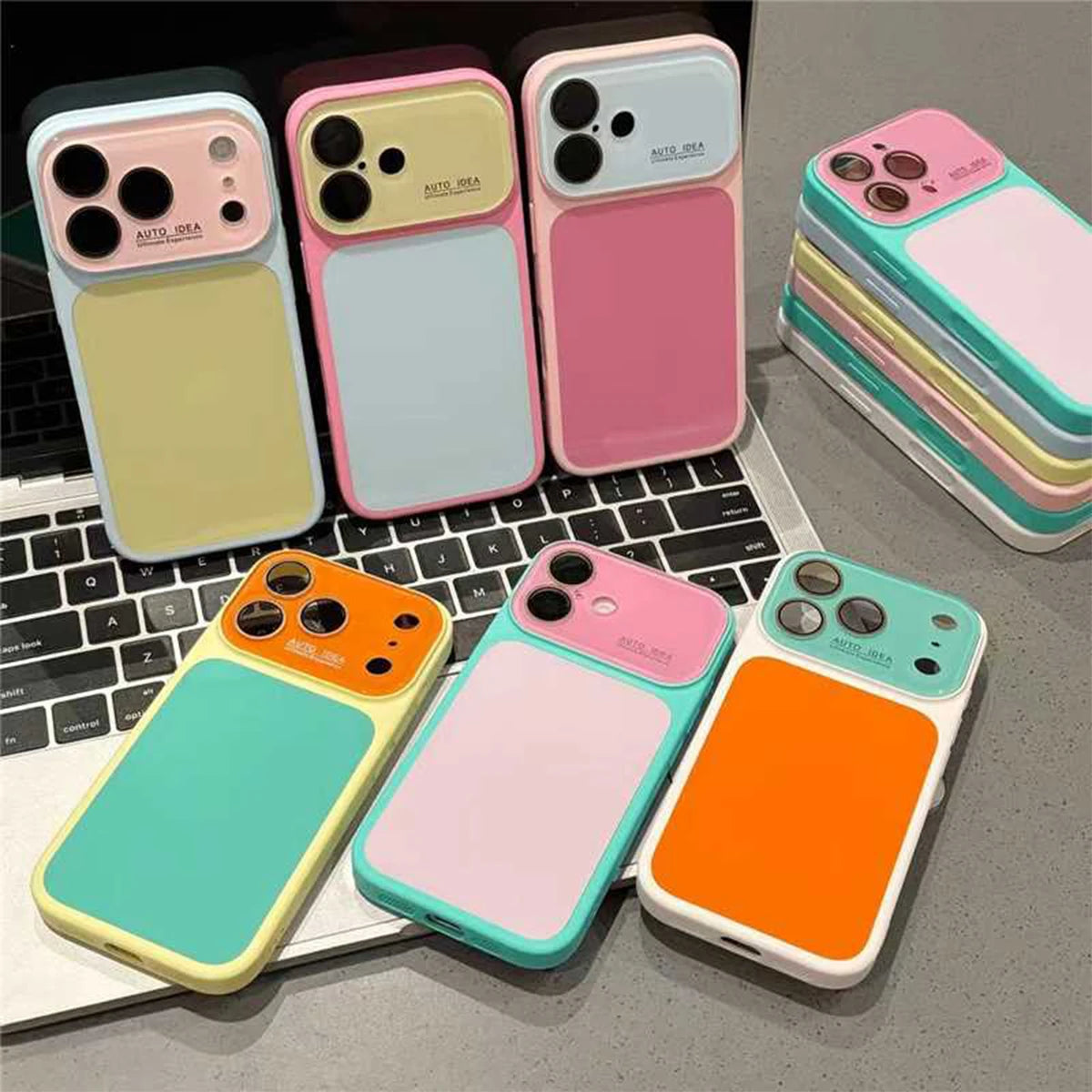Fashion Dopamine Color-Block Phone Case, Tri-Color Shockproof Protective Cover with Anti-Fingerprint Finish, Raised Camera Lens Protection and Covered Buttons, Compatible With iPhone 13/14/15/16/17/18 Pro Max, Air, Pro and Pl