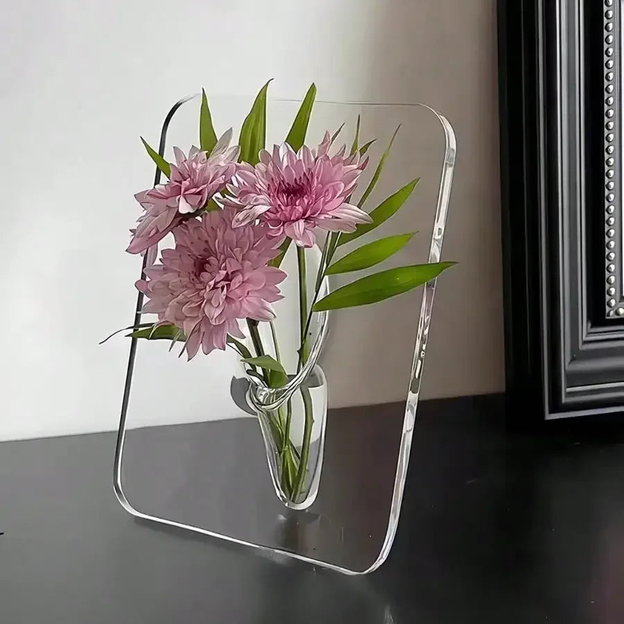 Frame Flower Vase - Clear Acrylic Vase for Flowers, Modern Art Vases for Home Decor, Decorative Vases for Desktops Bookshelf - Urbizia