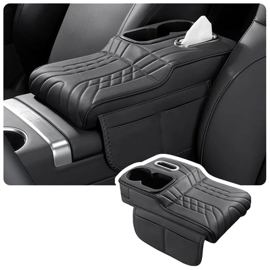 Multifunctional Car Armrest Cushion, Center Console Cover with Tissue Holder, Cup Slot and Side Pockets
