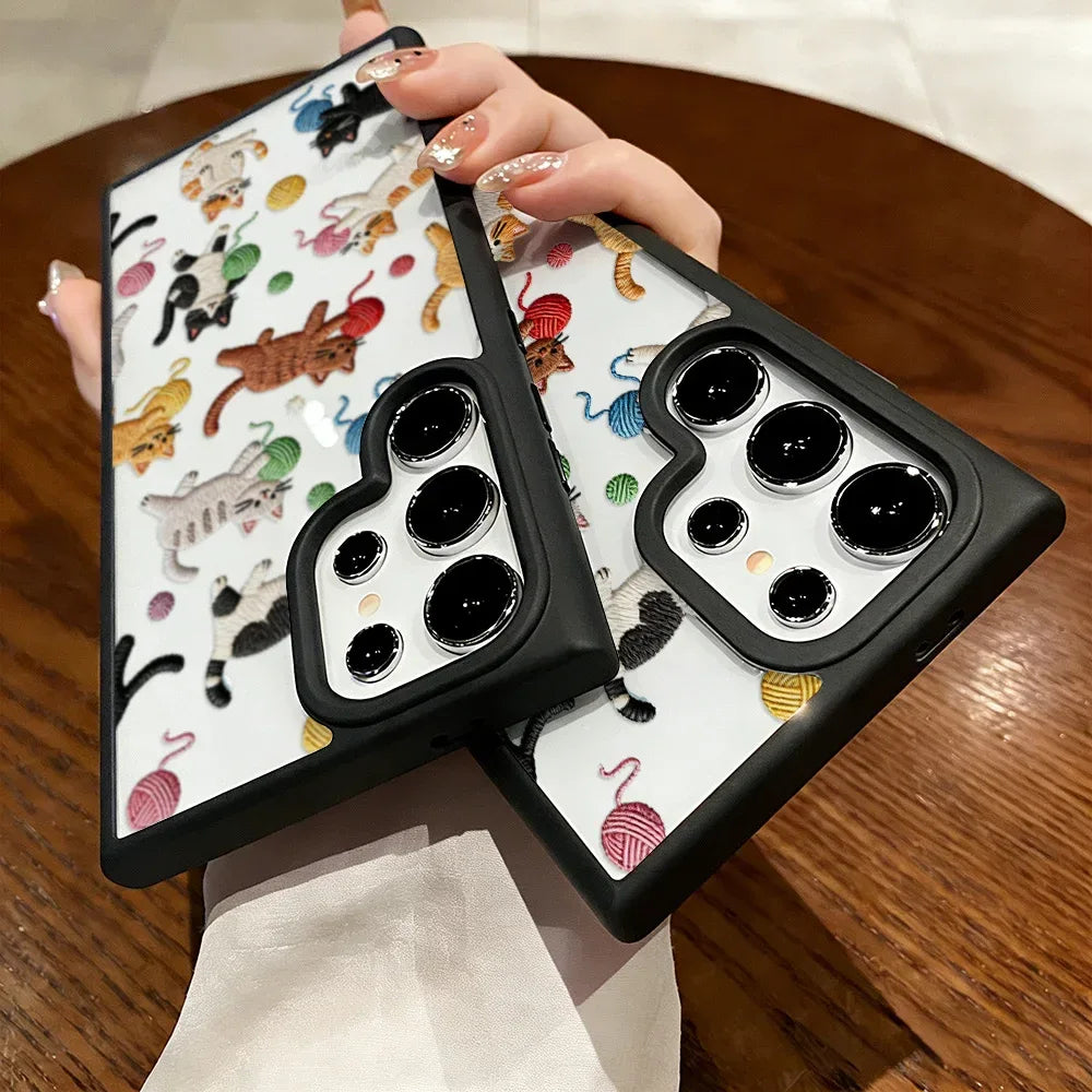 Cute Cat Phone Case For Samsung Galaxy A17 A07 A56 5g A16 A55 A54 A36 A26 A35 S26 S25 Ultra S24 FE S23 Lanyard Matte Clear Cover