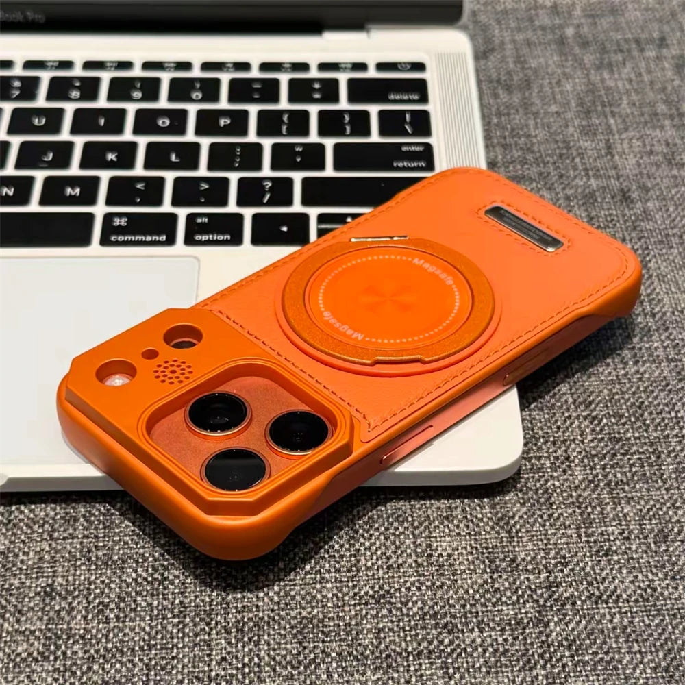 For Magsafe 360 Rotating Bracket Case for iPhone 18 Pro Max 17 16 15 14 13 12 Pro Magnetic Frameless Leather Aromatherapy Cover